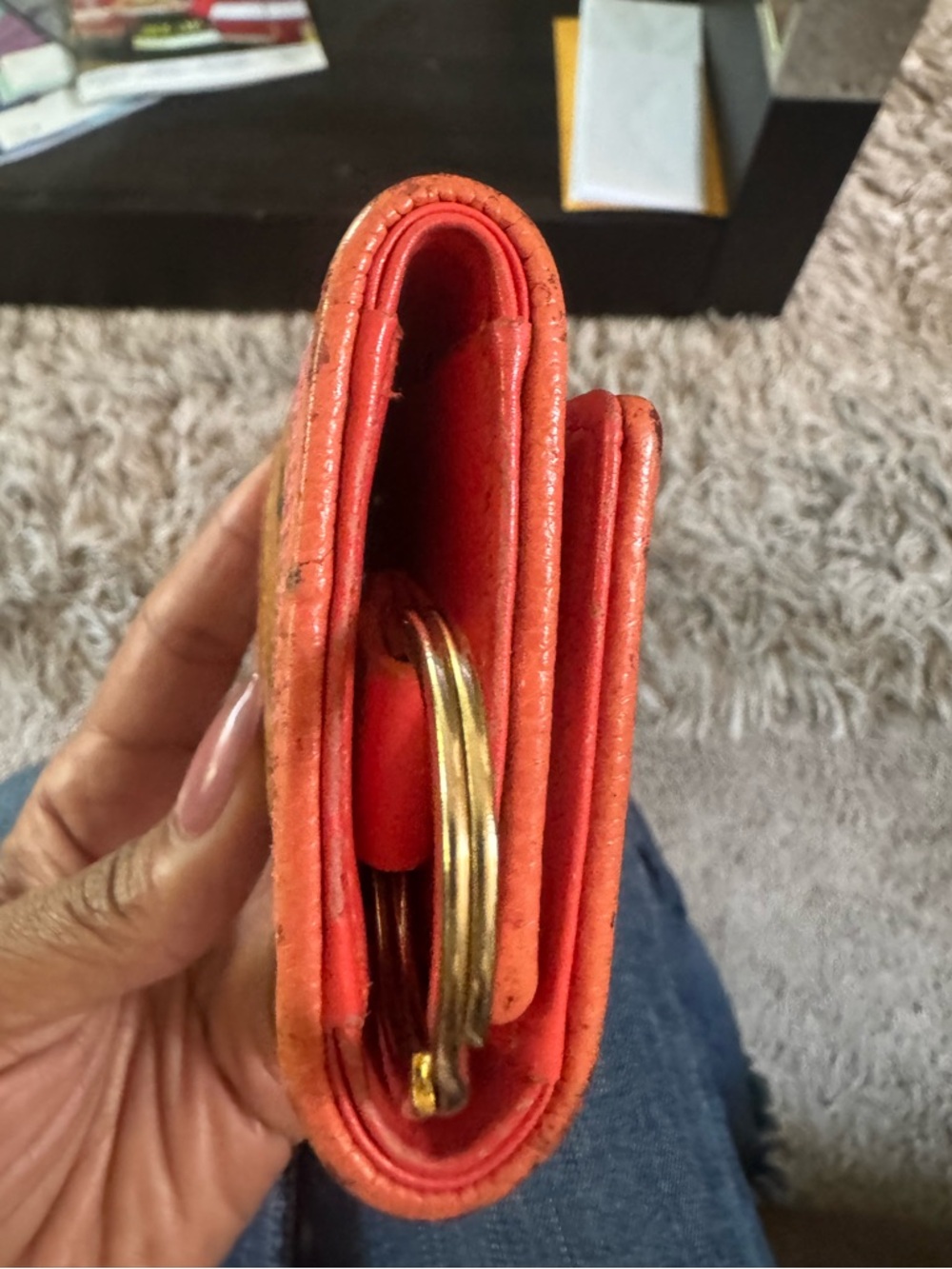MCM Colorblock Trifold Key Pouch Wallet in Orange, Pink and Cognac/Beige - Picture 5 of 13